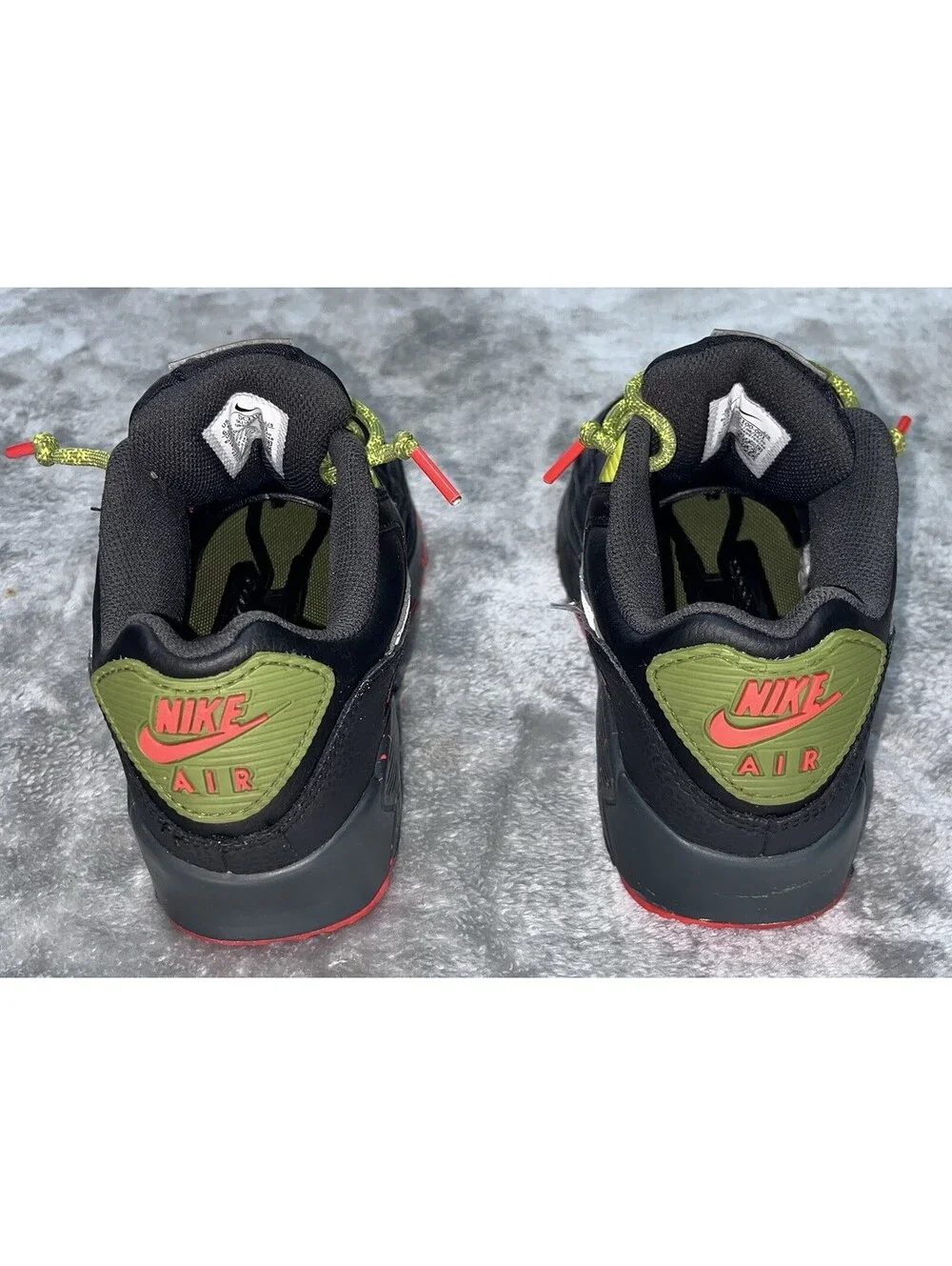 Nike Air Max 90 Kids PS Sz 6.5Y Black Green Silver Orange Low Top Sneakers